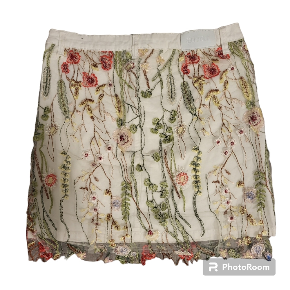Hydraulic Tribeca Mid Rise Floral Skirt White Embroidered Size 12 - Picture 2 of 7